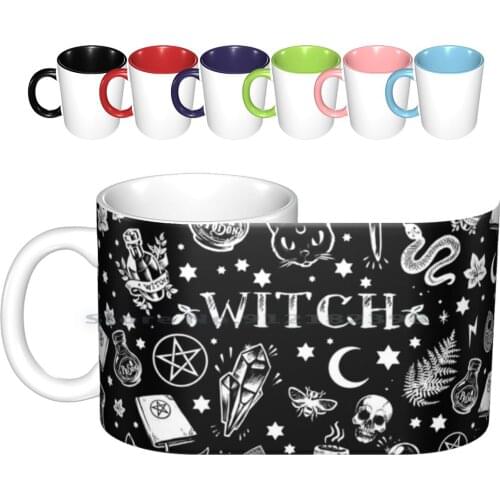 Witch Pattern 2 Ceramic Mugs Coffee Cups Milk Tea Mug Witch Pattern Brujas Wicca Pagan Neopagan Rbhalloween Halloween Christmas