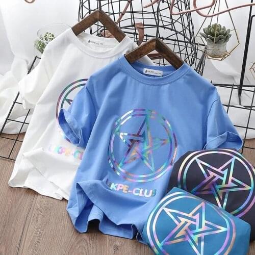 2021 Summer Clothes Boys T-shirt Cotton Back Laser printing Star Children Clothing tshirts O-neck Teens Kids Tops tees