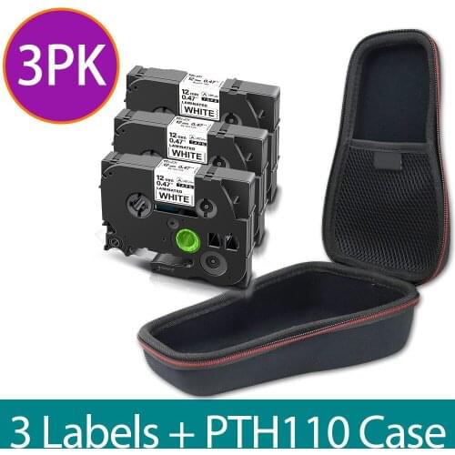 A ABCOLOR Protective EVA Case For Brother PT-H110 PTH110 Label Maker 3PK 12mm 231 Laminated Tape Portable Carrying Travel Box