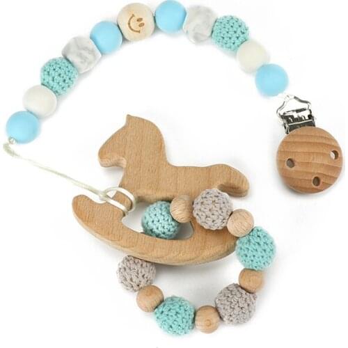 2Pcs/Lot DIY Handmade Pacifier Clips Holder Chain Teething Beech Wooden Pacifier Chains Holder+Teether Baby Teether Dummy Clips