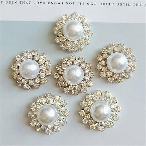 10 PCS 28mm Fashion Imitation Pearl With Rhinestone Flower Metal Base Handmade DIY Jewelry Accessories
