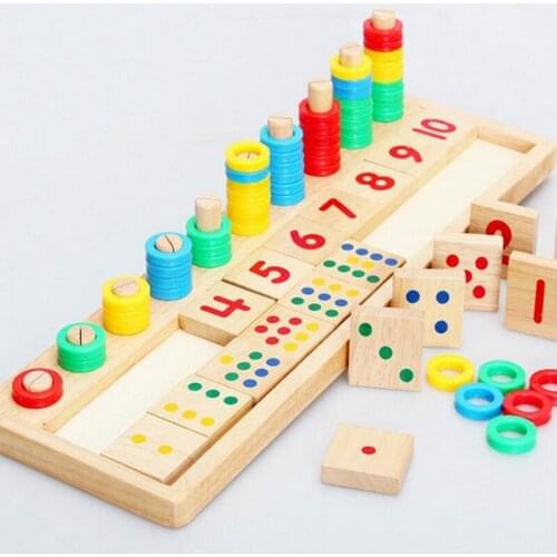Kid Toy Montessori Wooded Rainbow Rings Dominos Children Preschool Teaching Aids Counting And Stacking Board Wooden Math Toy