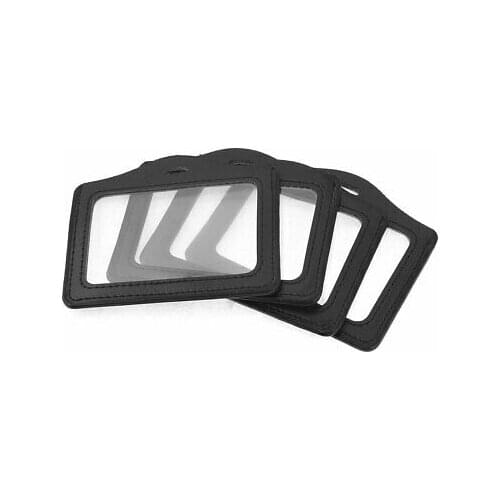 Faux Leather Horizontal Style Holder Black 4 Pcs for Credit ID Badge Cards