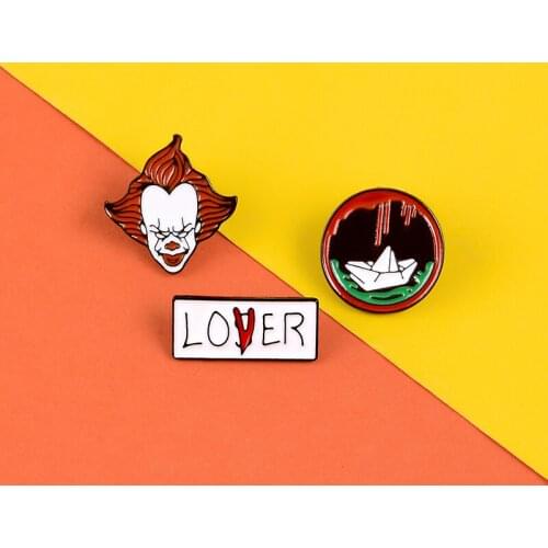 Stephen Kings IT movie enamel pins Halloween clown lover or loser badges brooches lapel pin Denim jackets bag hat Jewelry gifts