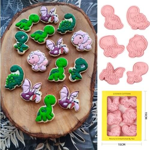 6pcs Unicorn Dinosaur Shaped Cookie Cutter Mold 3D Biscuit Sugar Craft Dessert Baking Mould Fondant Cake Decorating Tool