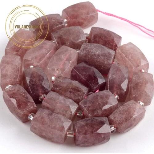 Cuboid Strawberry Quartz Beads Natural Faceted Gem For Jewelry Making Diy Bracelet Necklace Charms loose Spacer Beads 5*10mm 15