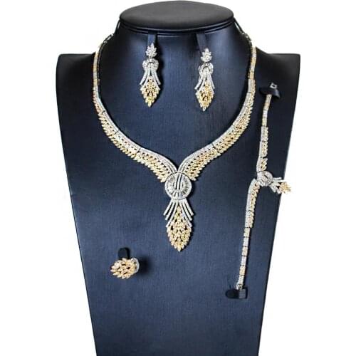 LAN PALACE new 5A cubic zirconia bridal jewelry sets Necklace/Earrings/Ring/Bracelet 4PCS for engagement free shipping