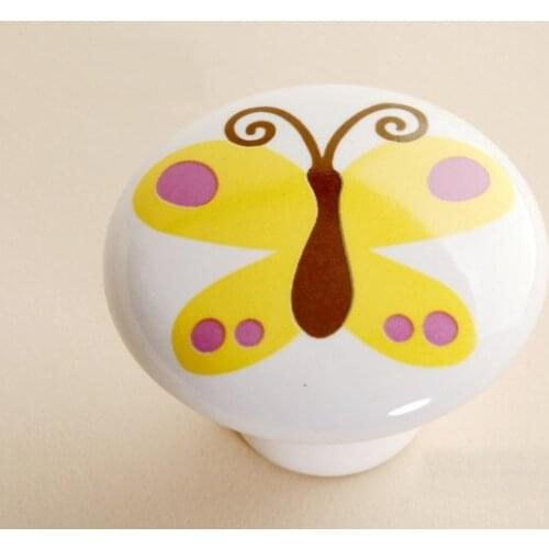 10Pcs Furniture Parts Cartoon Yellow Butterfly Furniture Knobs and Pulls(Diameter:38mm)
