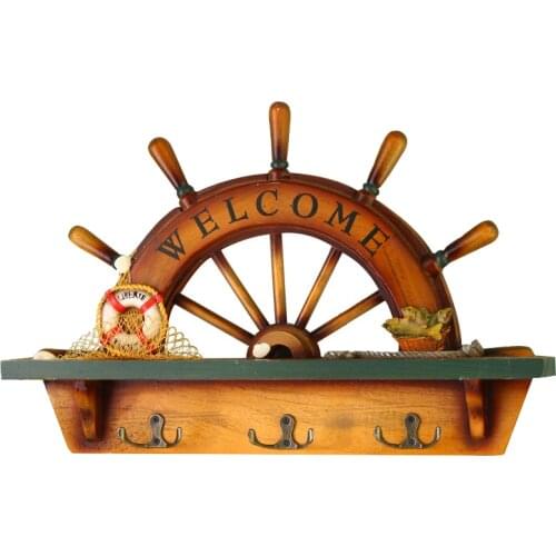 Mediterranean Style Wall Mounted Key Hooks Creative Wooden Rudder Style Entryway Key Holder for Wall Organizer