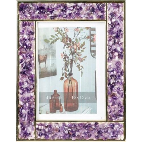 Natural Stones Photo Frame Crystal Amethyst Quartz Picture Provide DIY Wall Photo Frame Poster Frame Bedside Photo Frame