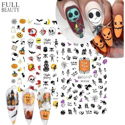 2021 New Nail Stickers Halloween Skull Pumpkin Bat Creative Adhesive Applique Service Post Nail Sticker DIY Nail Art Decoration