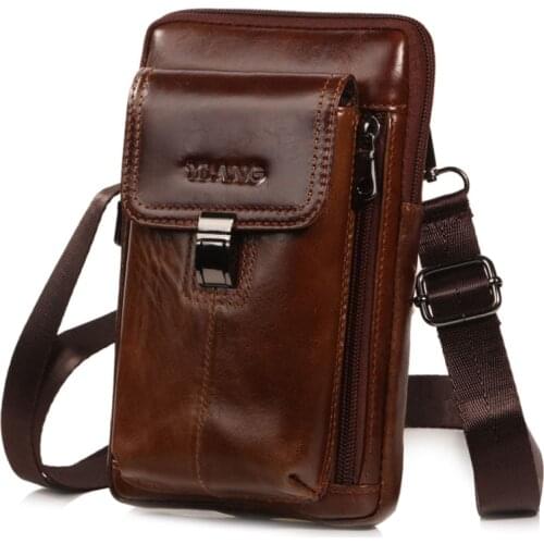 New Men Crossbody Waist Bag Fashion Genuine Leather for Men Cell/Mobile Phone Bag Male Shoulder Bag Hook Belt Fanny Pack