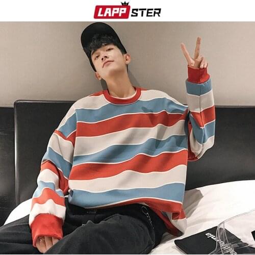 LAPPSTER Striped Harajuku Hoodies Sweatshirts Streetwear 2021 Thick Autumn Hip Hop Hoodies Men Colorful Korean Loos hoodie 2XL