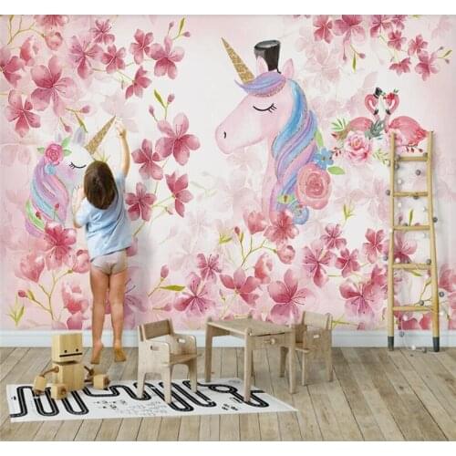 Custom wallpaper flamingo unicorn childrens room decoration background wall-high-end waterproof material
