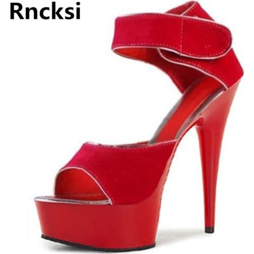 Rncksi New Red Women Pole Dance Sexy Shoes Night Club Party Sandals 15cm High Heels Platform Dance Shoes