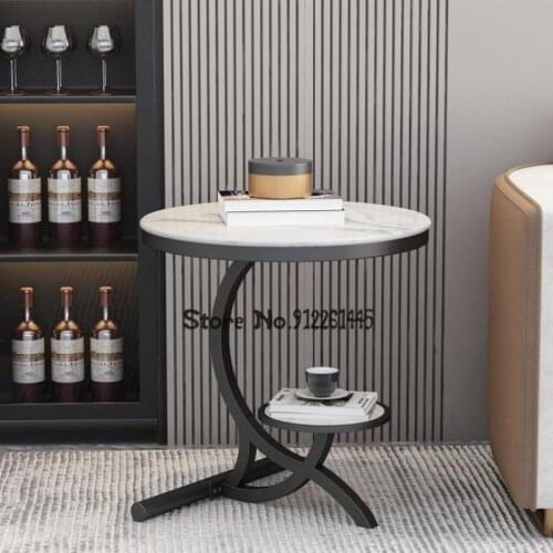 Light Luxury Rock Board Side Table Living Room Sofa Side Cabinet Creative Balcony Flower Table Small Round Table Simple Corner T