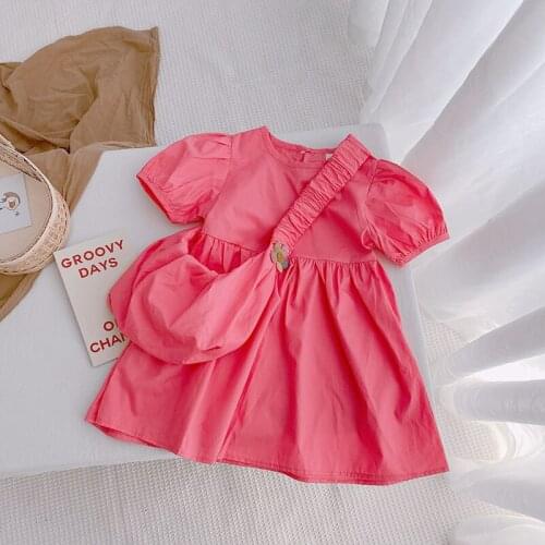 Pink Girls Dress With Bag 2021 New Korean Childrens 1-6T Summer Princess Dresses For Baby Girl Kids Clothes
