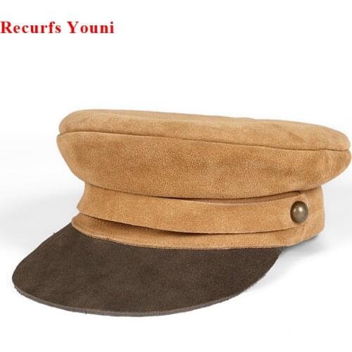 European and American New Style Winter Flat Navy Hats Female Calf Leather Suede RetroWarm Edging Newsboy Boina Gorras Hombre