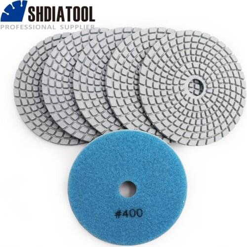 DIATOOL 6pcs 4" #400 Stone Sanding Disc Diamond Flexible Polishing Pads Stone Ceramic Tile White Bond No Color Fade Sanding disc