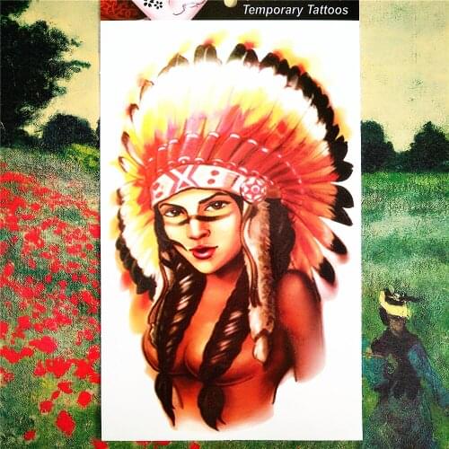 SHNAPIGN Indian Tribal Lady Temporary Tattoo Body Art Flash Tattoo Stickers 12*20cm Waterproof Fake Tatoo Henna Painless Sticker