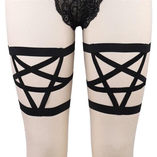 Pentagram Harness Garter Womens Sexy Leg Gartger Black Elastic Strappy Bondage Thigh Stocking Lingerie Fetish Club Party Wear
