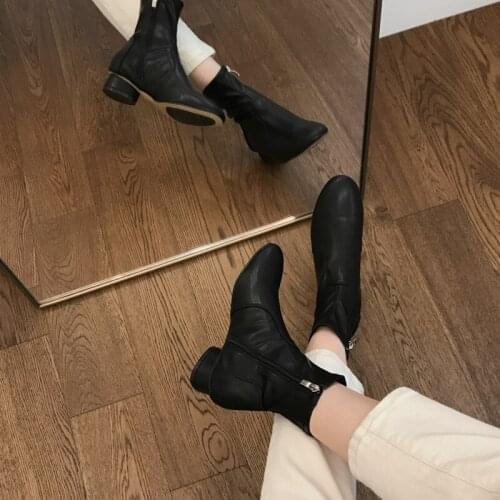 Autumn and Winter Boots High Heels Ladies Zipper Ankle Boots Round Head Thick Heel Ladies Formal Shoes Size 33-42