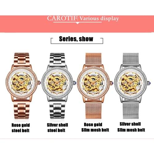 Karrotiv WomenS Watch Trendy Fashion Mechanical Watch Ladies Automatic Hollow Watch Stainless Steel Waterproof Luminous ladies