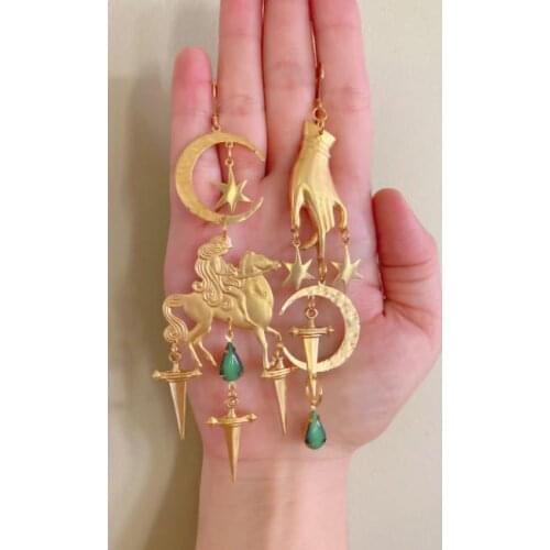 The Golden Asymmetrical Warrior Lady Earrings,Goth Earrings,Gothic Gifts for Her