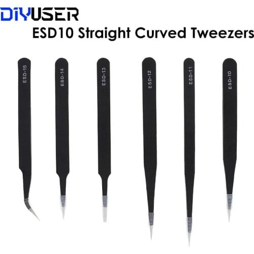 1.5mm Industrial Tweezers Anti-Static Stainless Steel Tweezer Set Mobile Phone Repair Tools ESD Precision Tweezer ESD10 to ESD15