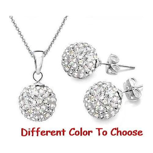 10mm weyu5t rhinestone mix ab clay pave bead 16inch Silver Plated snake chain Crystal crystal set earrings Necklace