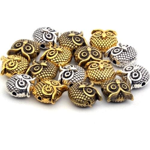 10pcs/lot 10mm Vivid Owl Bird Bead Tibetan Silver/Gold/Bronze Color Metal Jewelry Finding Handmade Bracelet Earring Accessory