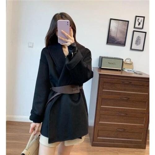 2021 new style 100% wool belt elegant woolen coat jacket
