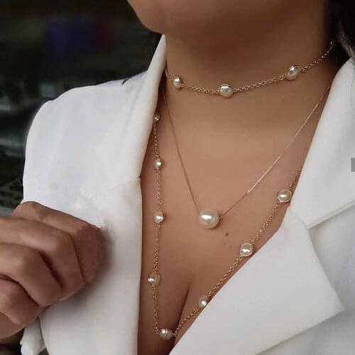 3 Pcs/Set Sweet Imitation Pearl Beads Pendant Necklace for Women Multilayer Gold Necklace Party Jewelry Gifts
