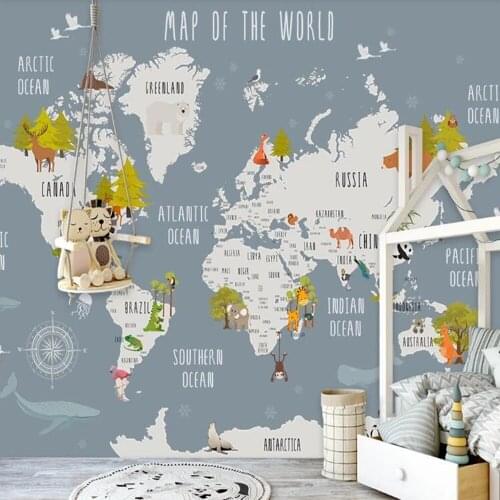 Milofi Customized 3D Nordic Cartoon World Map Large TV background wallpaper mural