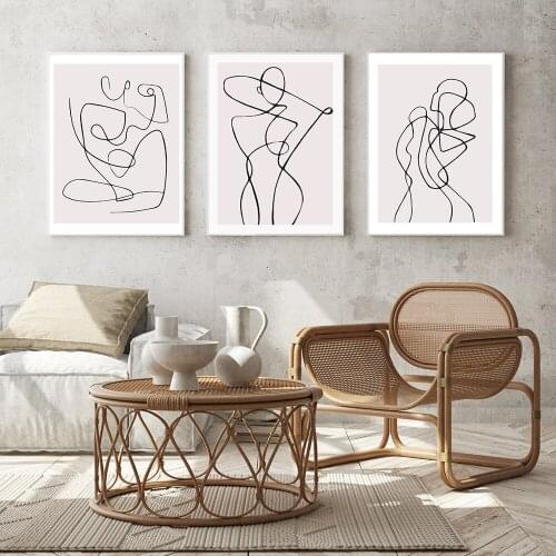 Abstract Line Draw Poster Geometric Canvas Painting Minimalist Women Art Print Modern Wall Picture for Living Room Home Decor