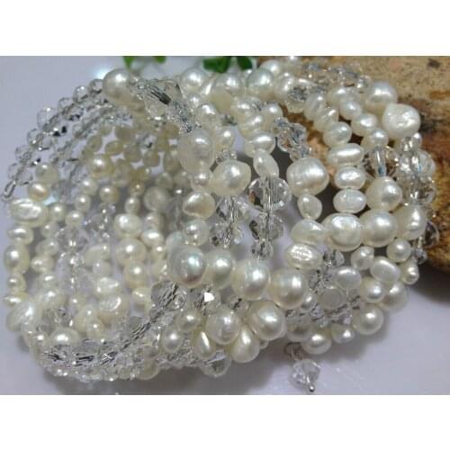Natural Freshwater Pearl Crystal Bracelets Multilayer Free Shipping Trending Real Pearls Braacelets Bangle