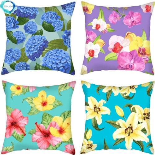 Colorful Floral Sofa Polyester Throw Pillowcase Spring Flower Cushion Cover Pillow Cover Decorative for Home Chair Car 45x45cm