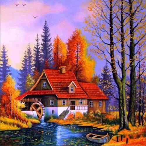Home Decor 5D DIY Diamond Painting Forest House Cross Stitch Diamond Mosaic Diamond Embroidery Needlework Rhinestone Gift