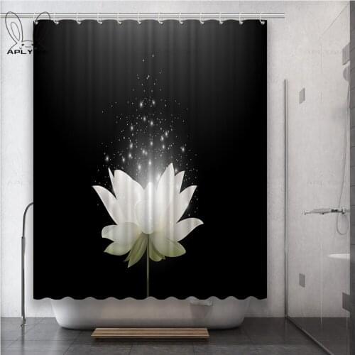 Pond Black Lotus Bouquet Pink Lotus White Lotus Cartoon lotus Polyester Fabric Shower Curtain for Bathroom with Plastic Hooks