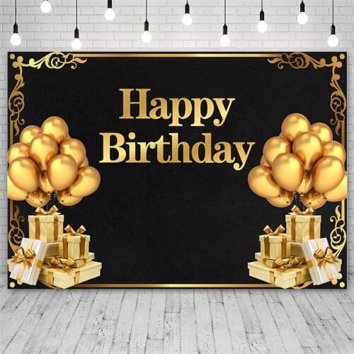 Avezano Backdrops Birthday Party Golden Balloon Gifts Decoration Customized Black Banner Backgrounds for Photo Studio Photophone
