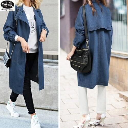 HongMiao 2018 New Fashion Autumn Winter Jackets European Style Basic Coats Loose Denim Long Sleeve Jean Outerwear Clothing