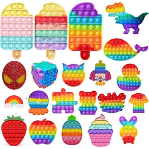 Ice Cream Bubble Toy Rainbow Fidget Push Bubble Fidget Sensory Toys Kid Adult Autism Stress Reliever Squeeze Toy