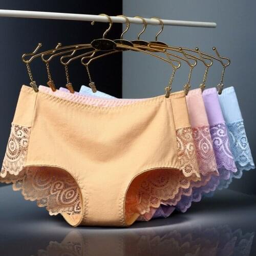 IZICFLY Hot Sale New Sexy Lace Patchwork Black Underwear Women Plus Size Panties Cotton Female Panty-Random Color-3 Pcs