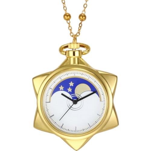 Pocket Watch Vintage Chain Style Golden Five-Pointed Star Unisex Fashion Bronze Chain Necklace Pocket Watches Grandpa Dad Gifts