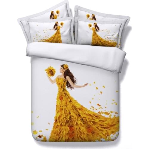 Maple leaves skirt beauty Bedding set Bedspread ,Twin Queen King Super King bed sheet set 4pcs Golden bedclothes Bedroom Decor