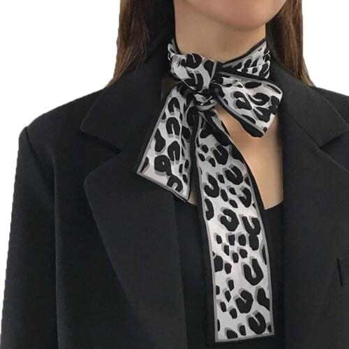 Korean Leopard Print Women Silk Scarf Retro Satin Ribbon Thin Long Dot Headscarf Neckerchief Hijabs Band Bag Warp Headband Q24