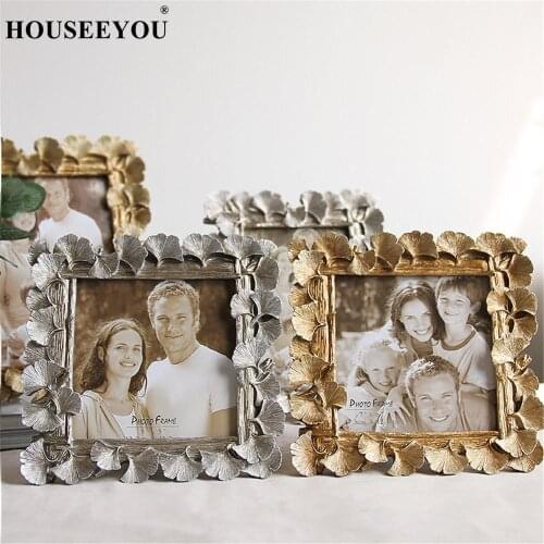 Creative Resin Golden Silver Ginkgo Leaf Picture Frame Vintage Photo Frame Wedding Gifts Home Office Decor Ornaments Crafts