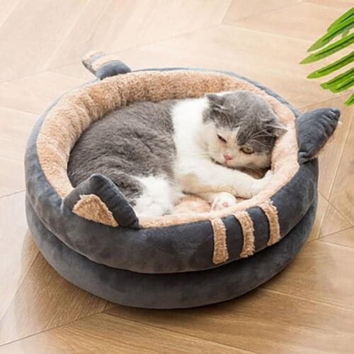 Cats Bed House Semi-Enclosed Chats Litter Box Cats Nest Comfortable Plus Fleece Sofa Pet Bed For Dogs Breathable Accessories