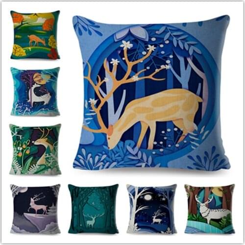 Cartoon Beautiful Deer Pillow Case Animals Polyester 45X45 cm Square Decorative Cushion Cover for Sofa Seat pillowcase