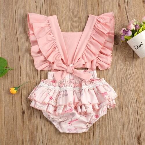 Summer Newborn Baby Girls Clothes Ruffles Sleeveless Floral Print O-neck Romper Jumpsuits Outfits Girls Clothing 0-24M